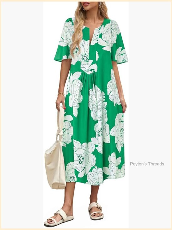 Dresses | Flutter Short Sleeve Maxi Dress V Neck Side Slit Pleated ...
